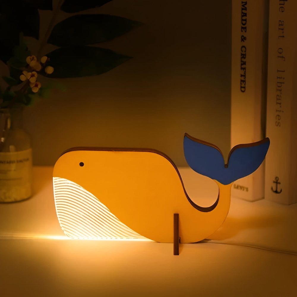 LumoKids Table Lamp - Wooden LED Night Light, Adorable Animal Motif for Bedside Use 1