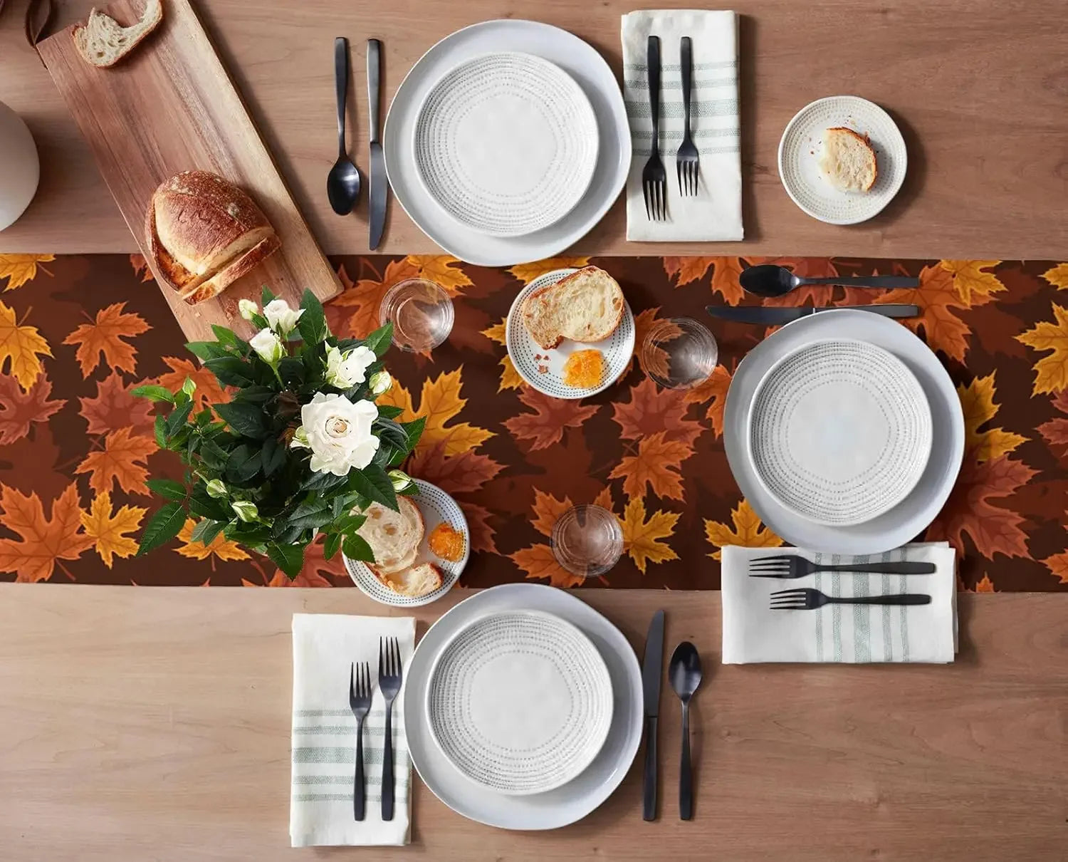 Luna Fall Table Runner - 100% Pure Linen, Rustic Beige 2