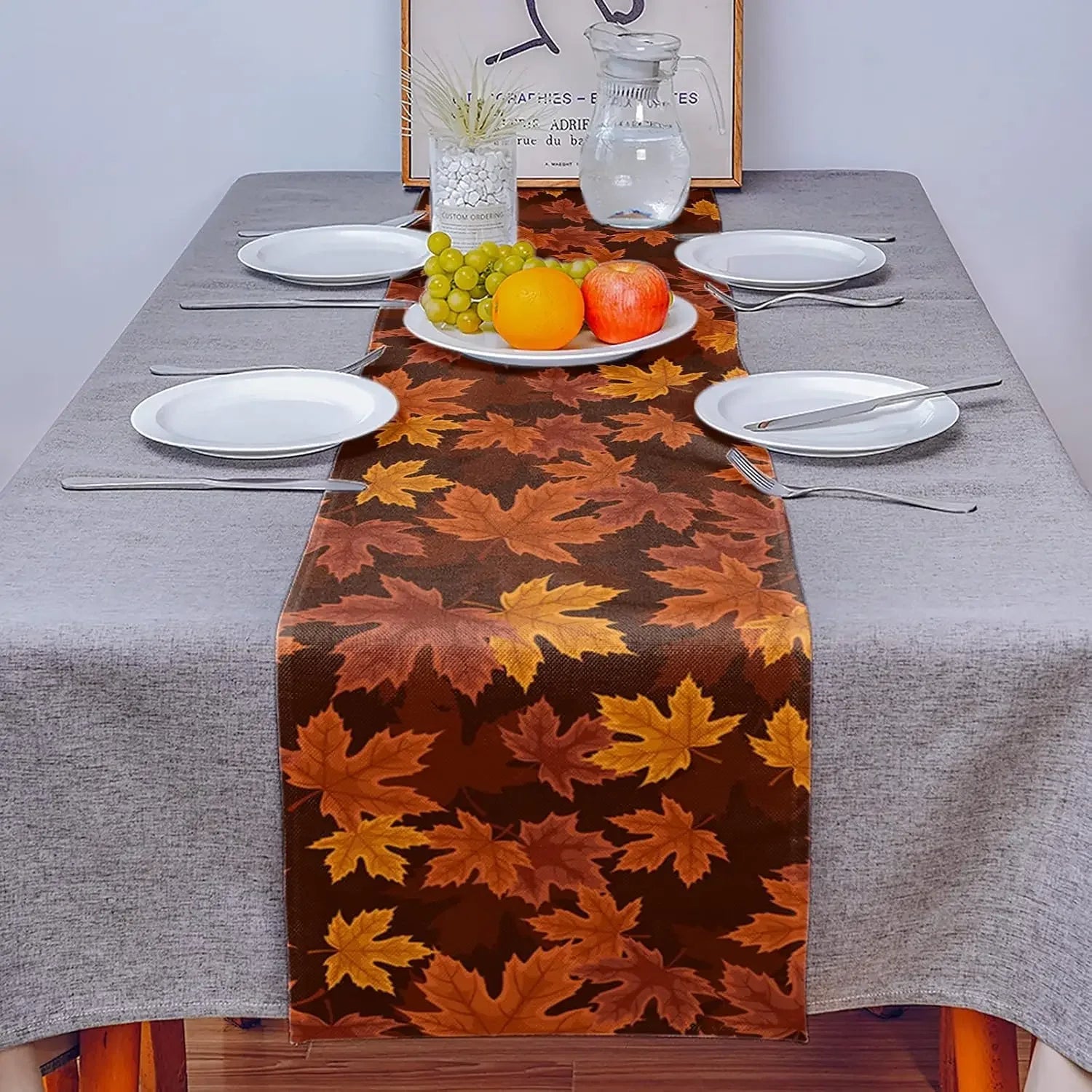 Luna Fall Table Runner - 100% Pure Linen, Rustic Beige 3