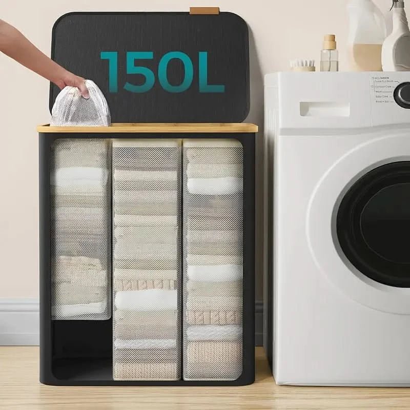 Luna Laundry Hamper - 150L Capacity, Durable Fabric, 3 Compartments 1