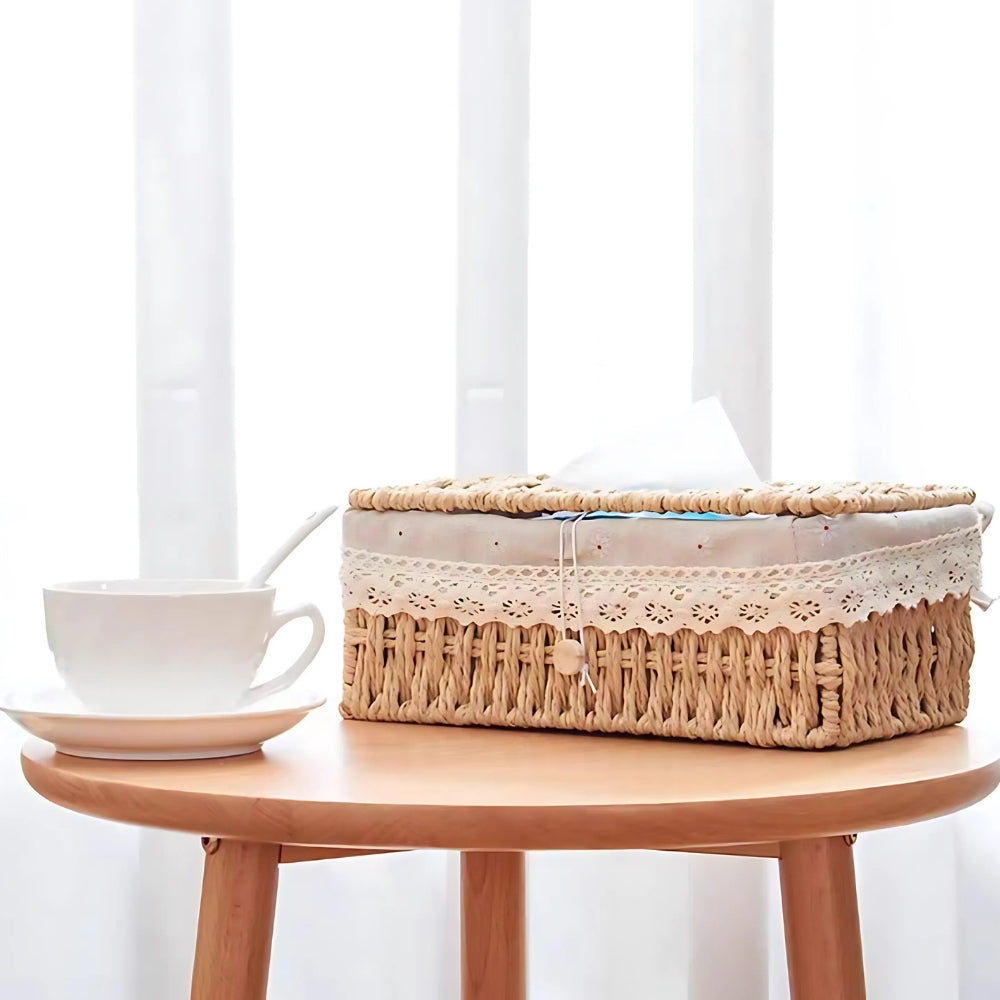 Lunor Tissue Box Cover - Handwoven Braided Paper Rope, Vintage Style 5
