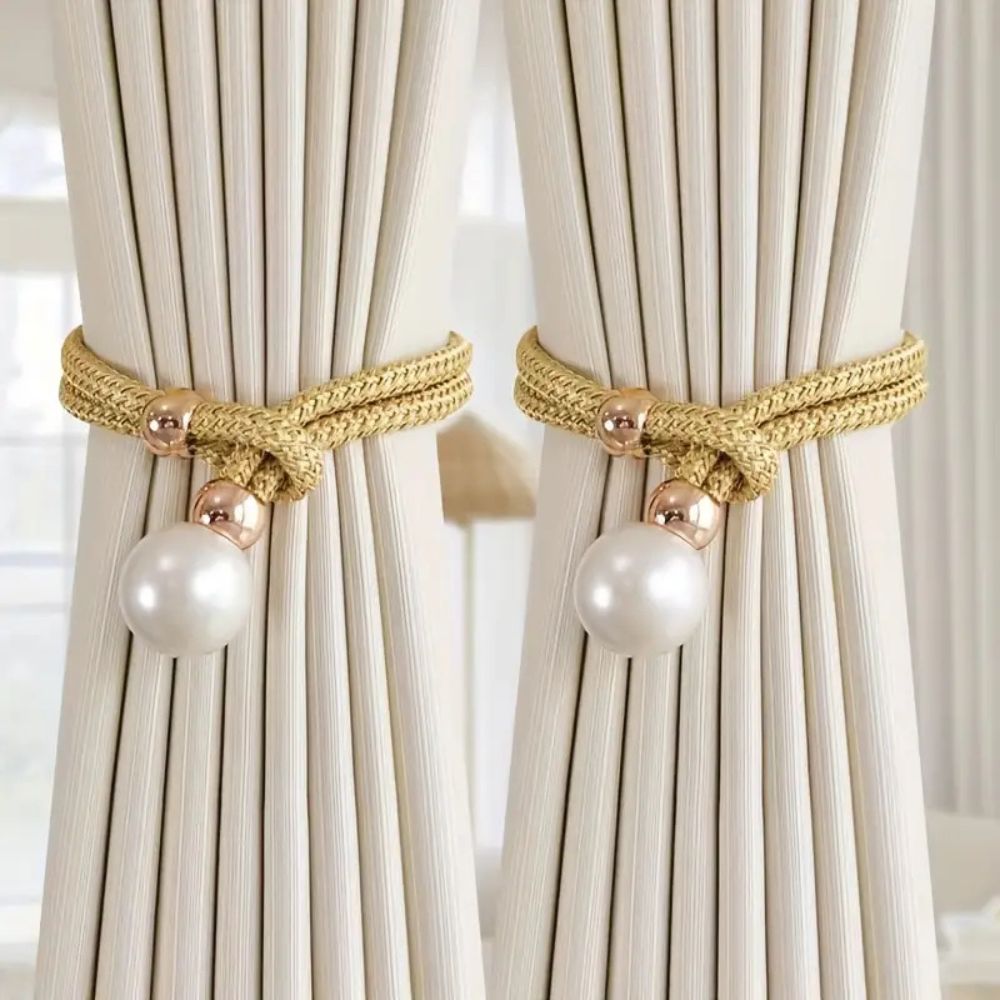 Lustra Curtain Tiebacks - Faux Pearl, Adjustable Holdbacks for Elegant Drapery 1