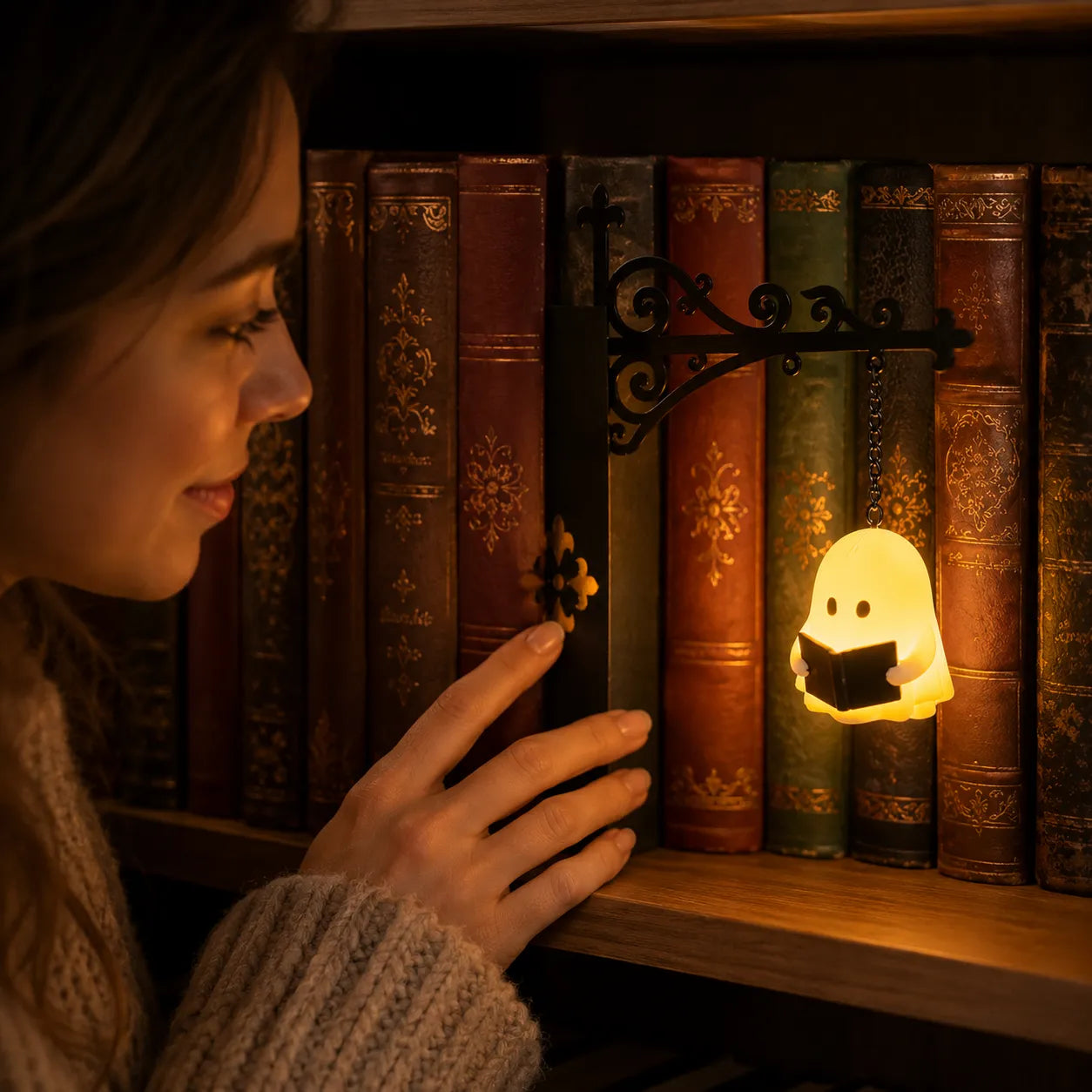 LuxeGlow Bookshelf Lantern - Warm Amber LED, Tool-Free Installation 5