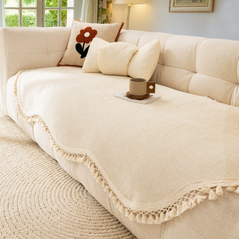 Luxe Chenille Sofa Cover - Woven Texture, Reversible Non-Slip Design 0