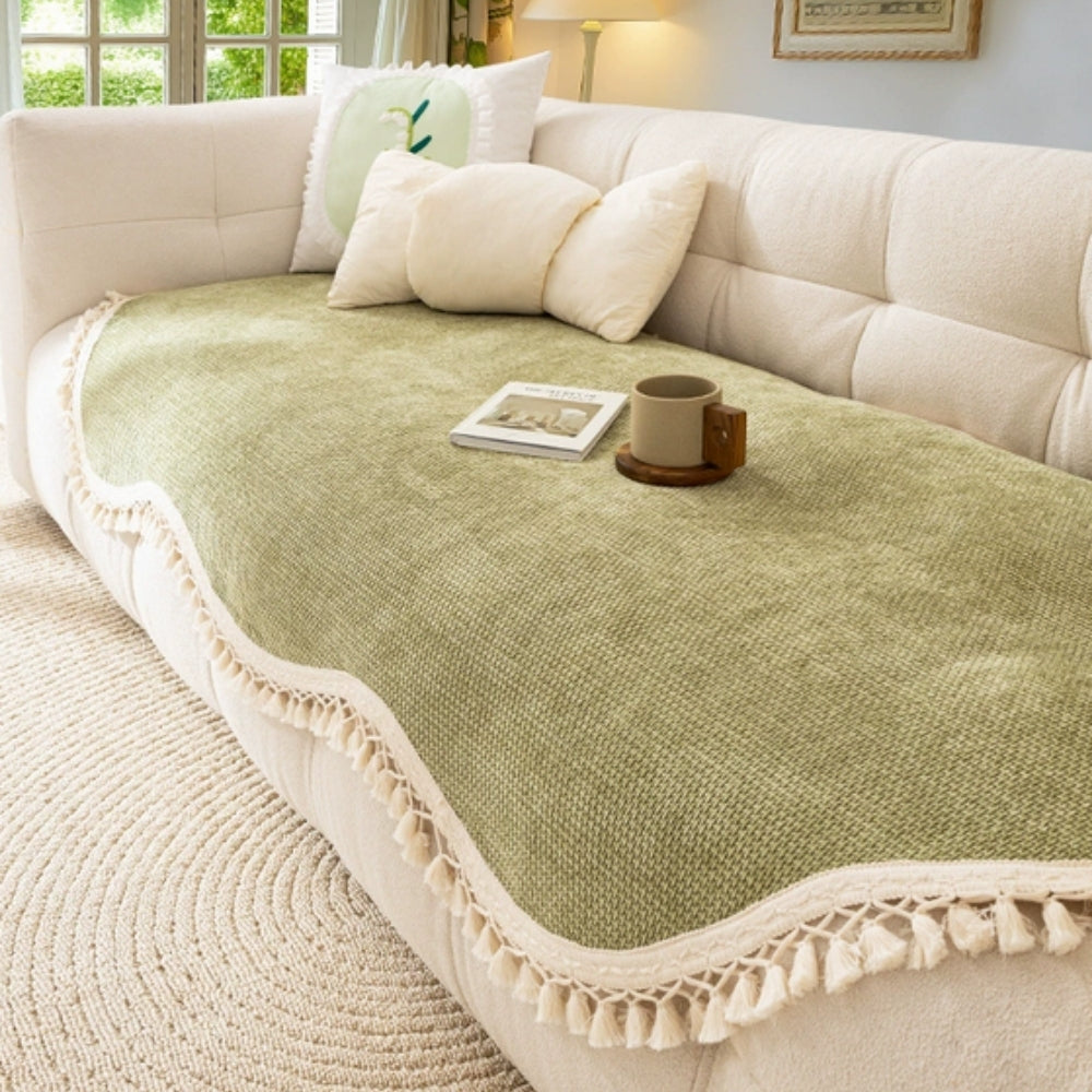 Luxe Chenille Sofa Cover - Woven Texture, Reversible Non-Slip Design 2