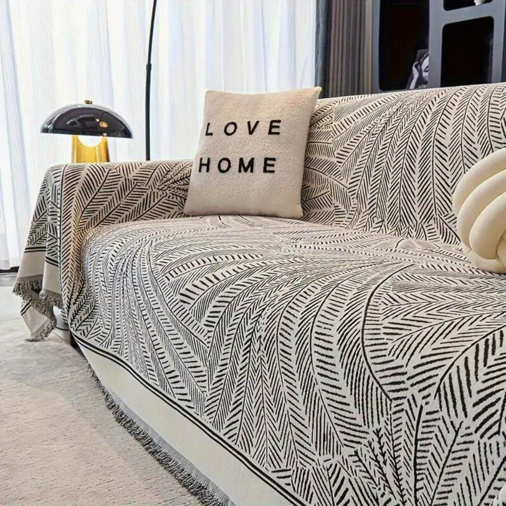 Luxe Leaf Sofa Cover - Soft Chenille, Non-Slip Design 2