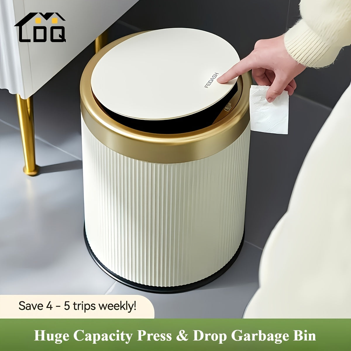Luxe Oval Kitchen Trash Can - Press-Top Design, Odour-Sealing 2