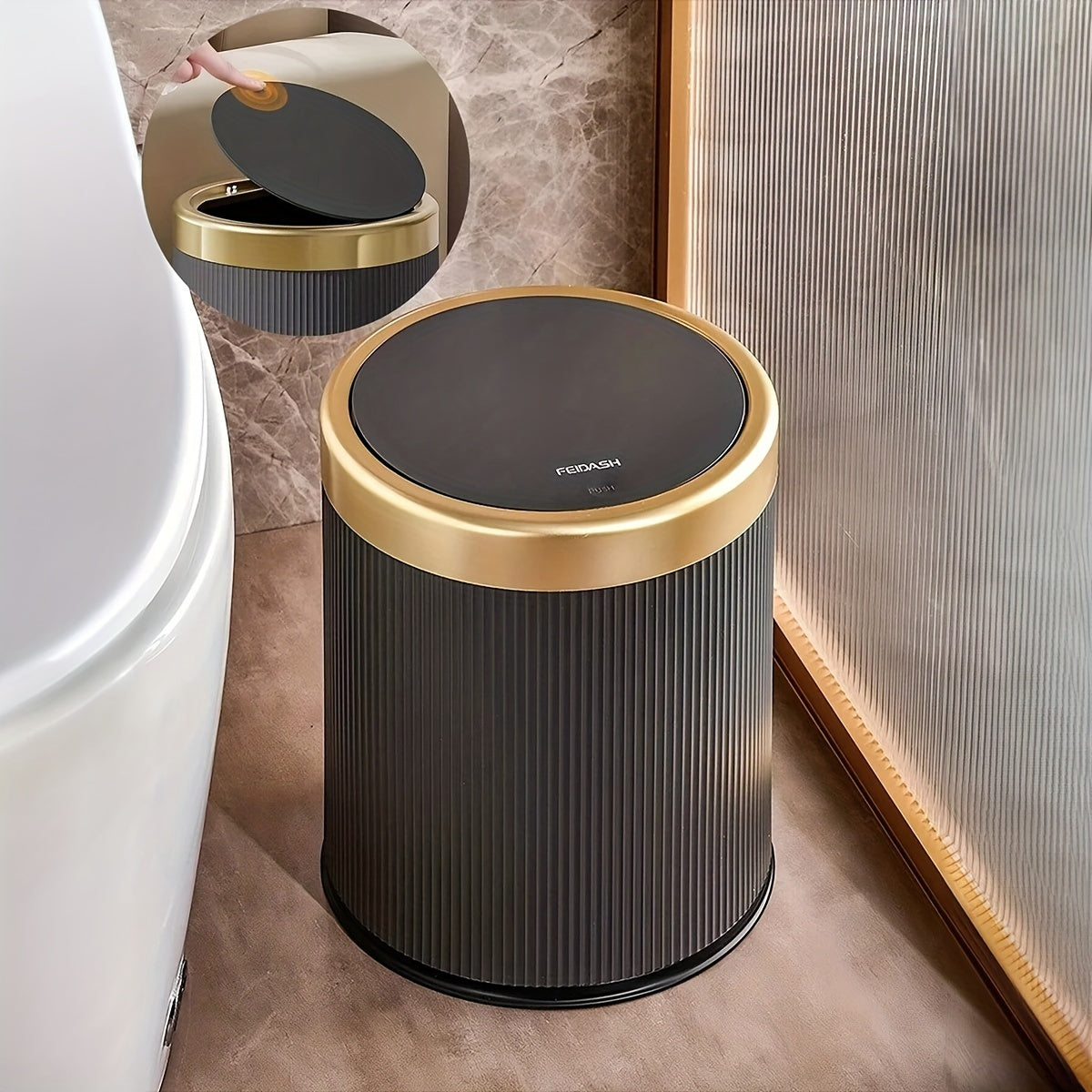 Luxe Oval Kitchen Trash Can - Press-Top Design, Odour-Sealing 5