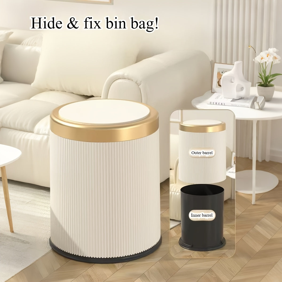 Luxe Oval Kitchen Trash Can - Press-Top Design, Odour-Sealing 8