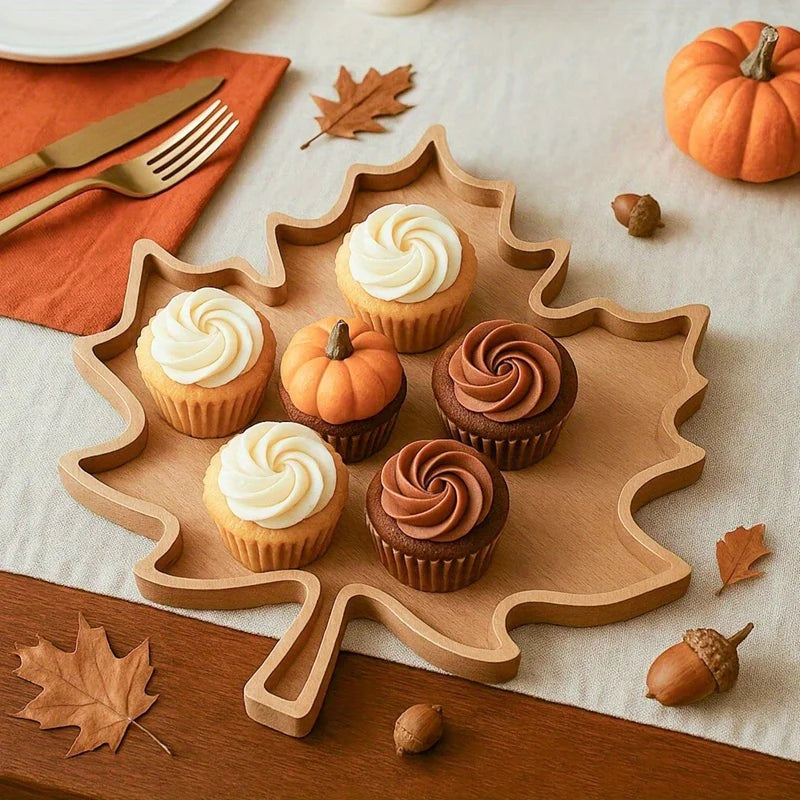 Maplewood Serving Tray - Food-Safe Wood, Autumn Leaf Design 1