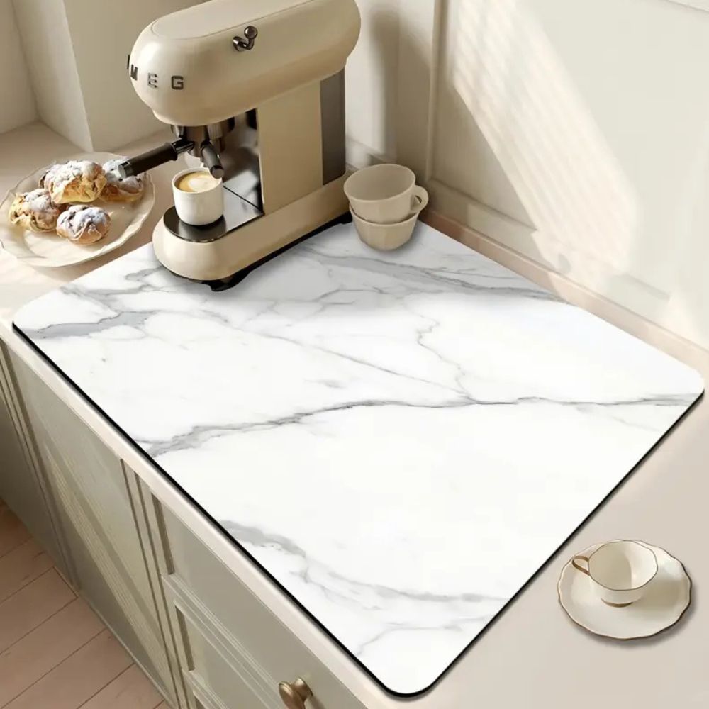 Maven Dish Drying Mat - Absorbent Diatom Mud, Non-Slip, Modern Marble Design 0