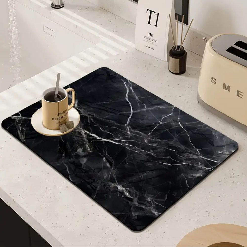 Maven Dish Drying Mat - Absorbent Diatom Mud, Non-Slip, Modern Marble Design 6