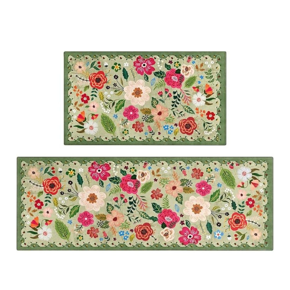 Meadowlyn Kitchen Mat Set - Boho Floral, Anti-Fatigue, Washable 5