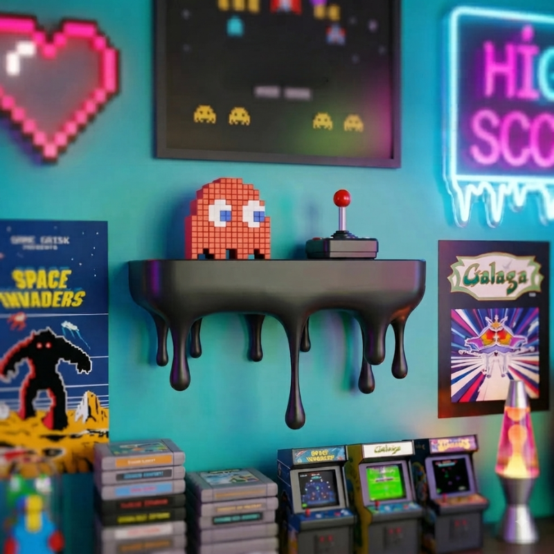 Melti Floating Shelf - Matte Black, Drip Design Wall Display 6