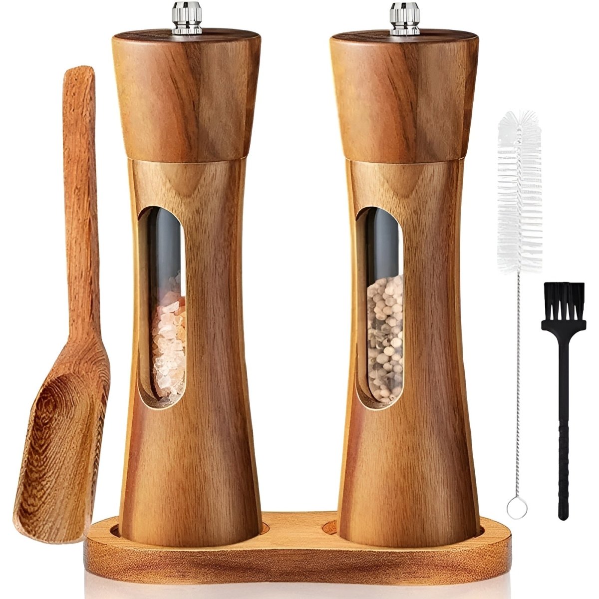 Milo Salt and Pepper Grinders Set - Adjustable Wooden Design, Elegant 1