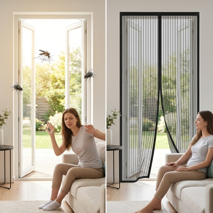 Mira Magnetic Door Curtain - Polyester Mesh, Easy Installation 3