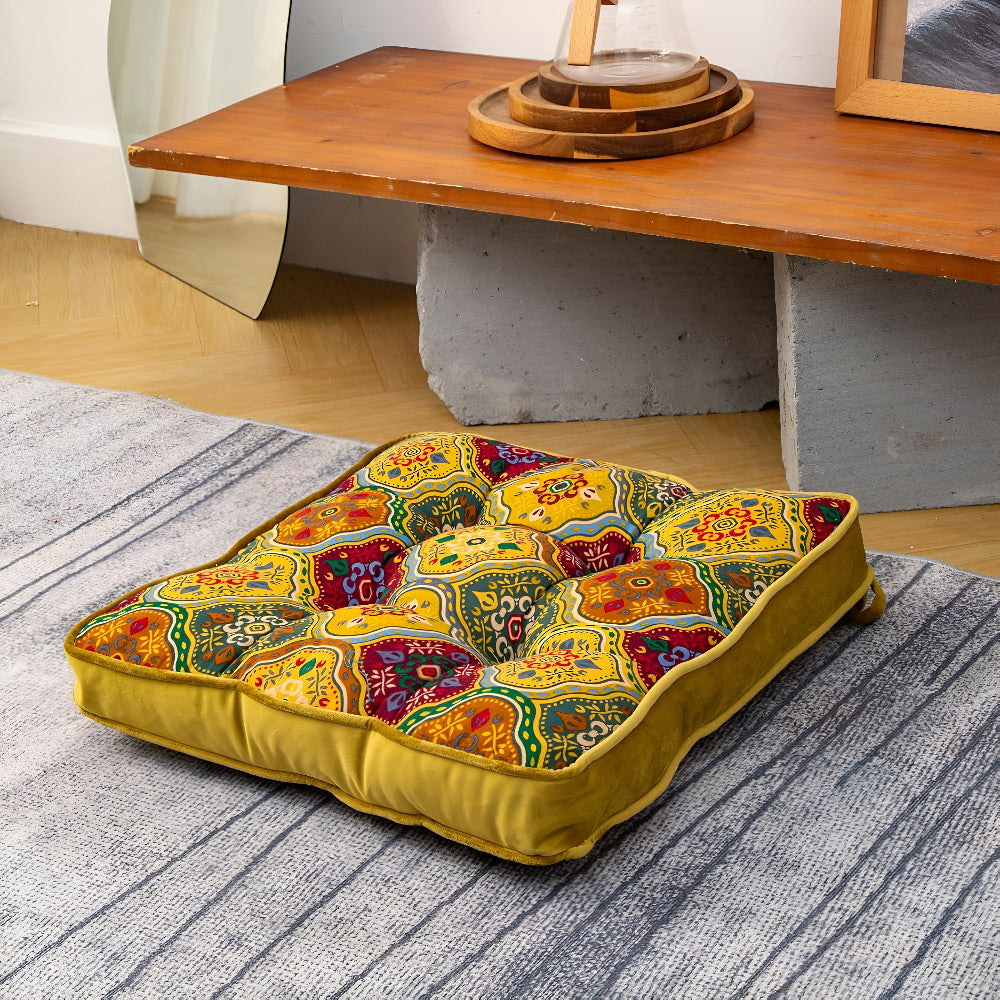 Mira Tie-Strap Cushion - Microfiber Blend, Boho Patchwork Design 0