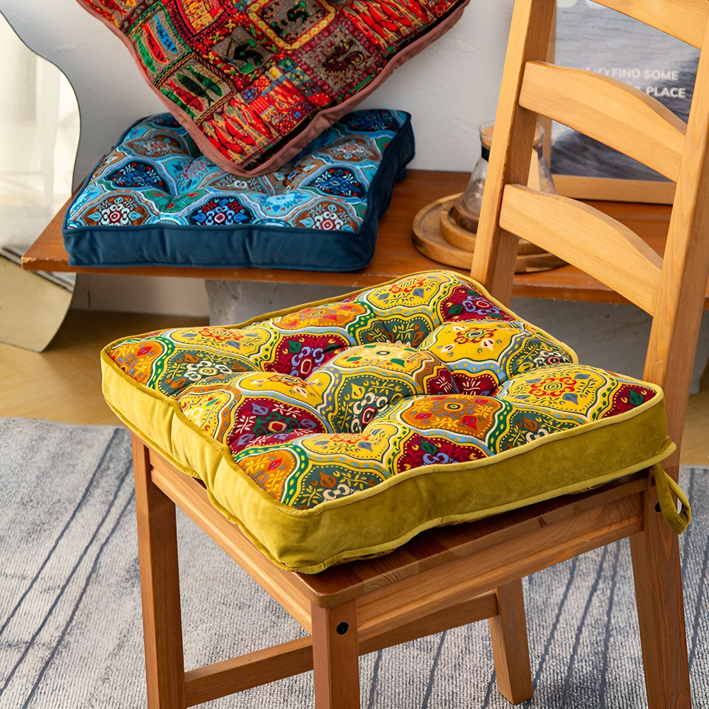 Mira Tie-Strap Cushion - Microfiber Blend, Boho Patchwork Design 2