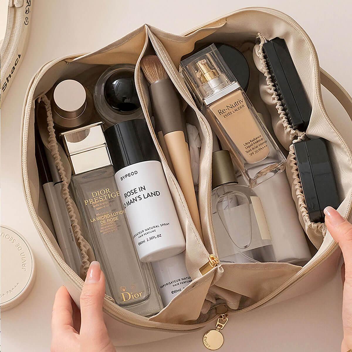 Mira Travel Makeup Bag - PU Leather, Double Layer Organizer 1