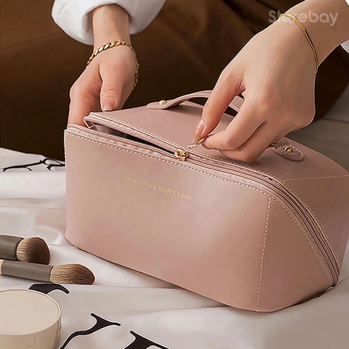 Mira Travel Makeup Bag - PU Leather, Double Layer Organizer 5