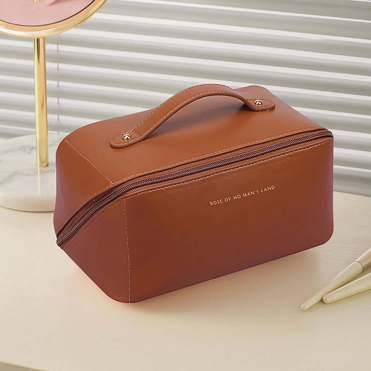 Mira Travel Makeup Bag - PU Leather, Double Layer Organizer 9