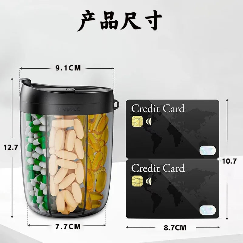 Mira Travel Pill Case - Compact Tin, 6-Compartment with Transparent Lid 6
