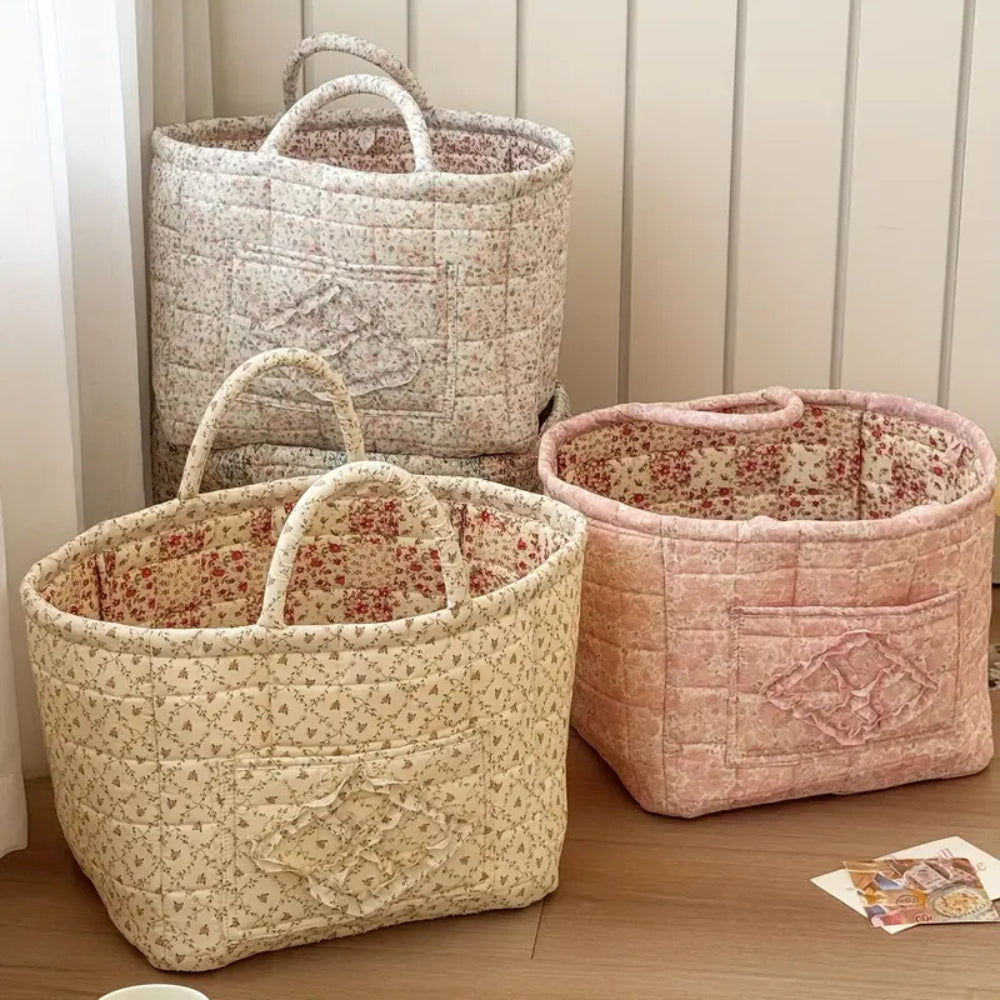 Misty Storage Basket - Quilted Microfiber, Floral Design 1