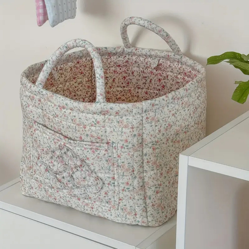 Misty Storage Basket - Quilted Microfiber, Floral Design 3