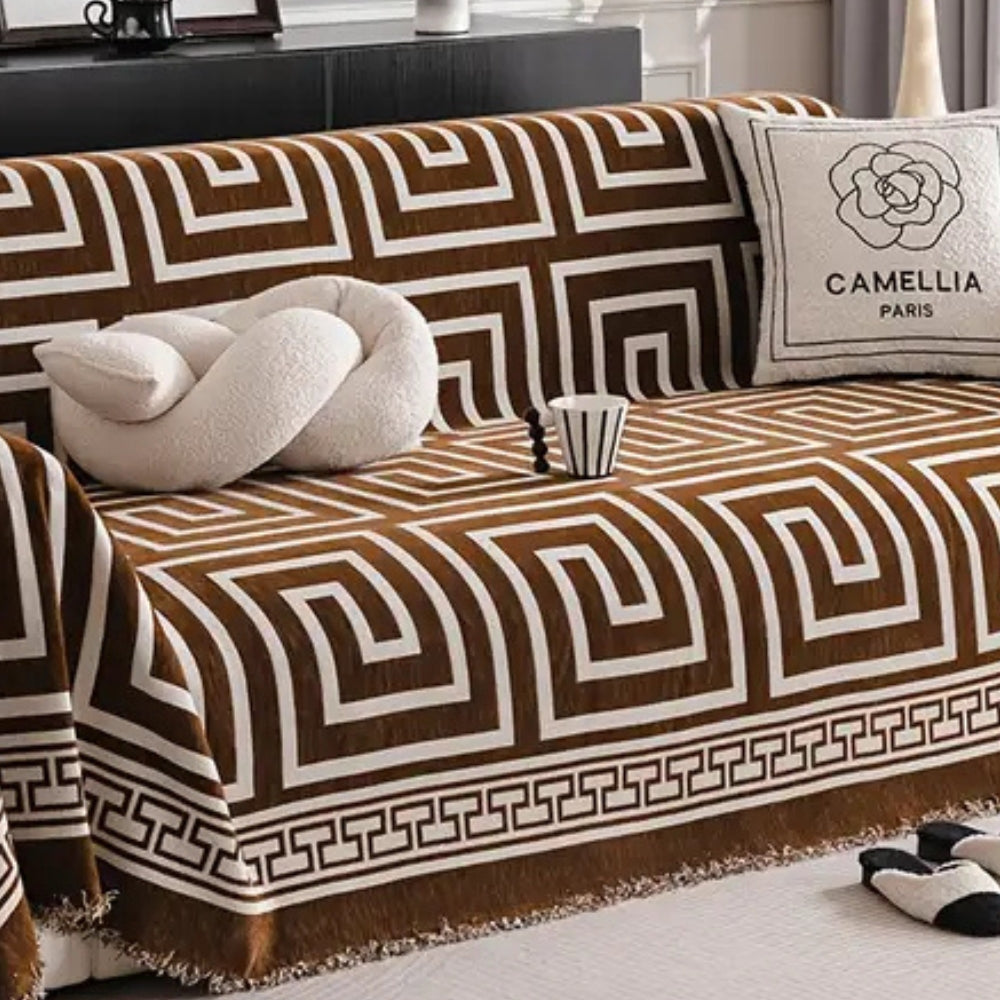Mosaic Sofa Cover - Chenille, Bohemian Tassels, Durable Slipcover 2