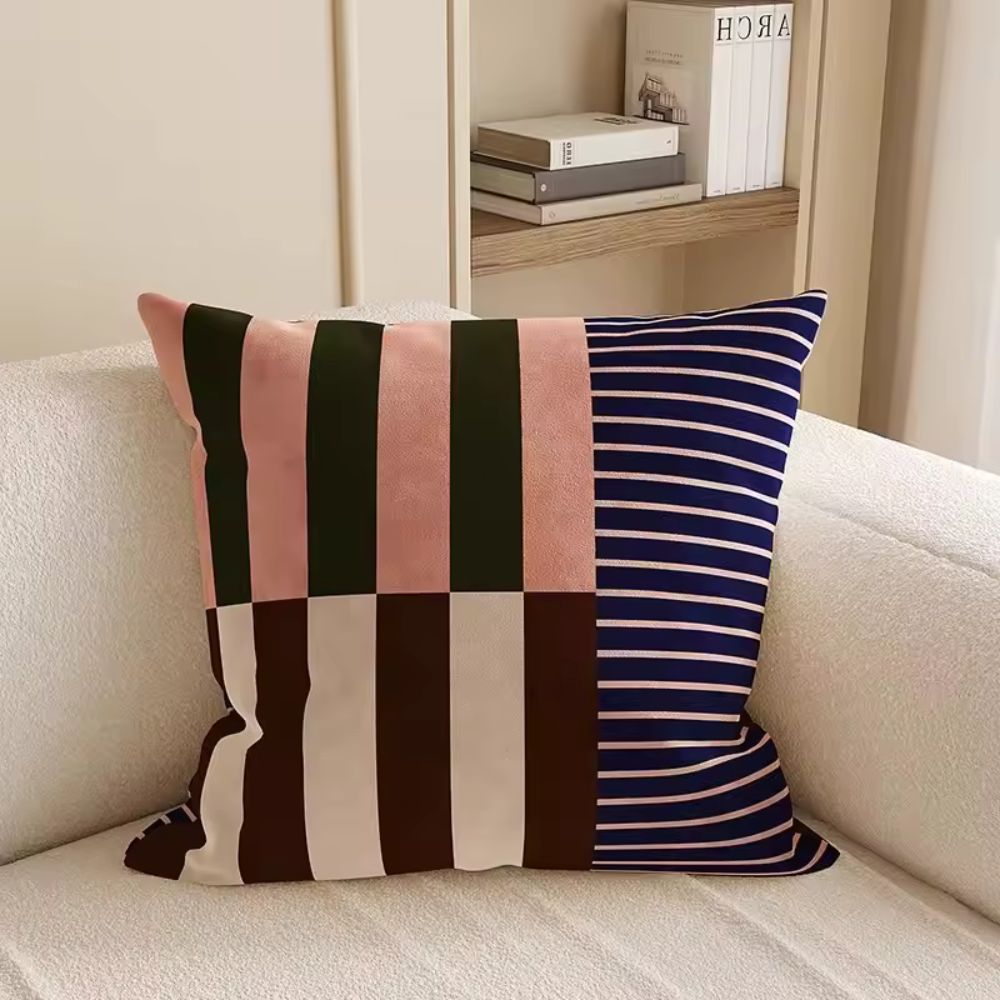 Mosaic Striped Cushion Cover - Microfiber Blend, Double-Sided Print 0