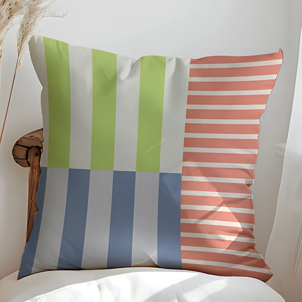 Mosaic Striped Cushion Cover - Microfiber Blend, Double-Sided Print 6