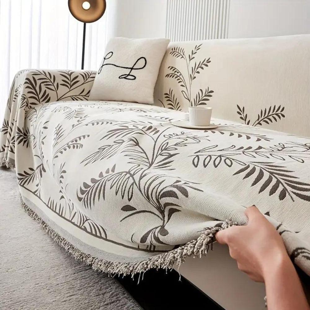Natura Chenille Sofa Cover - Cotton Blend, Non-Slip, Stylish Tassels 3