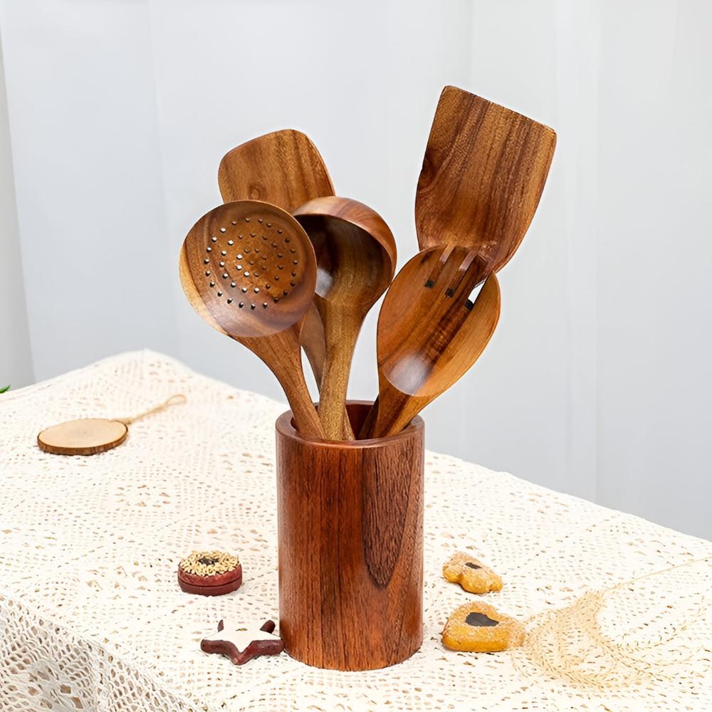 Natura Utensil Holder - Lightweight Natural Wood, Frosted Finish 0