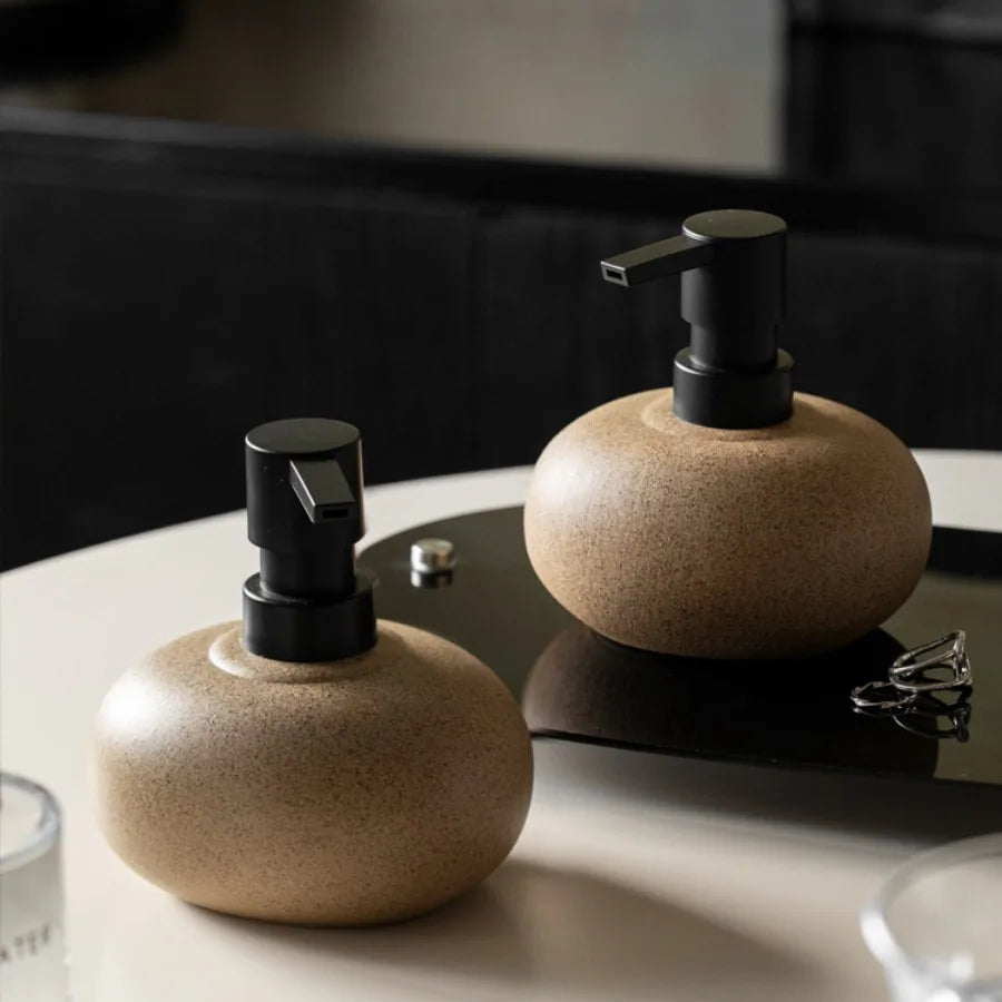 Nexa Soap Dispenser - Ceramic Pebble Design with Matte Black Pump 1