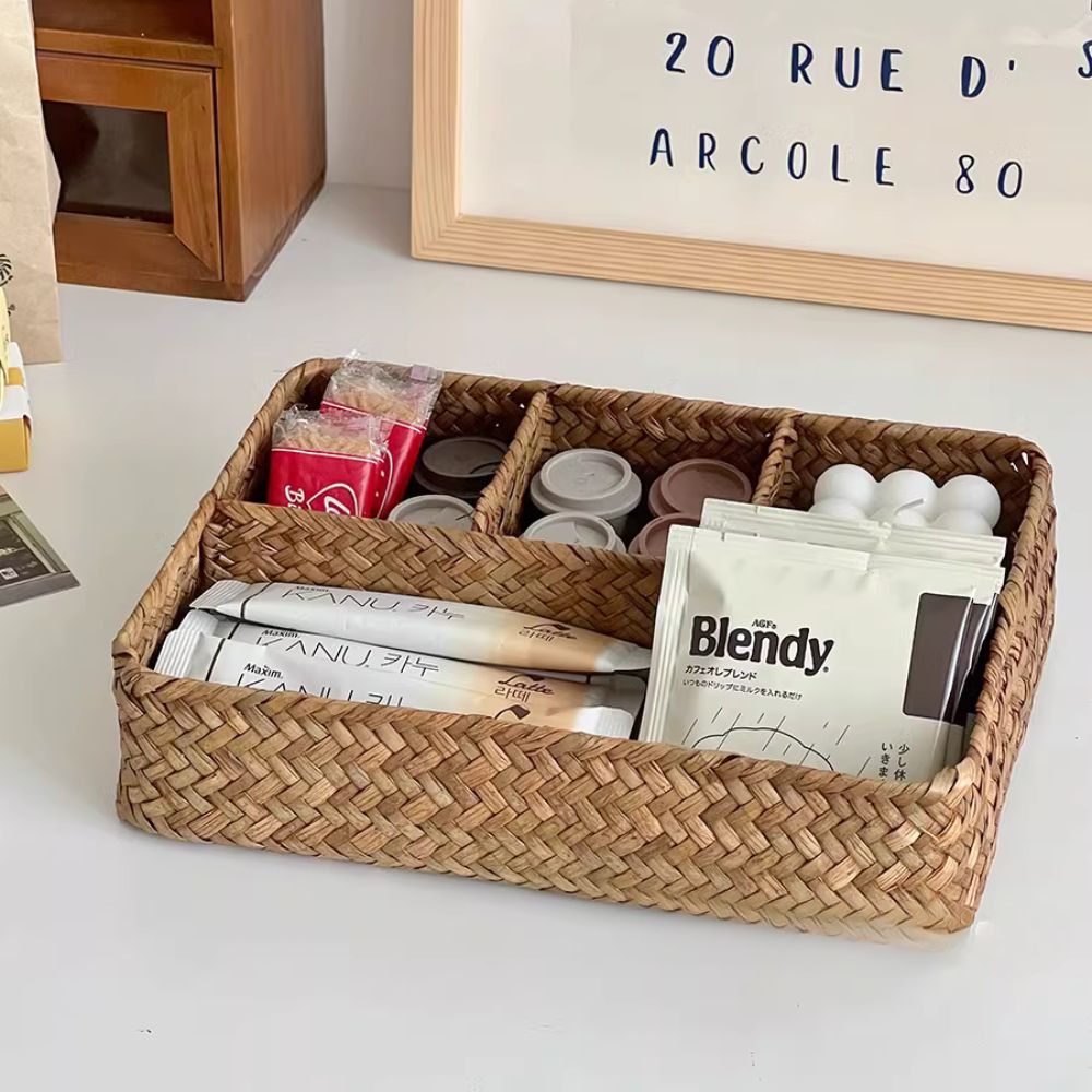 Nexa Wicker Storage Basket - Handwoven Natural, Multi-Compartment Organizer 0