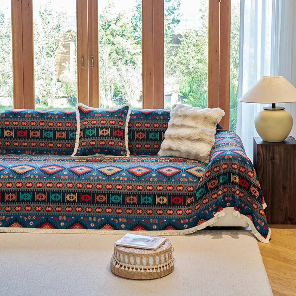 Noble Boho Sofa Cover - Colorful Chenille, Vintage Design, Dustproof 1