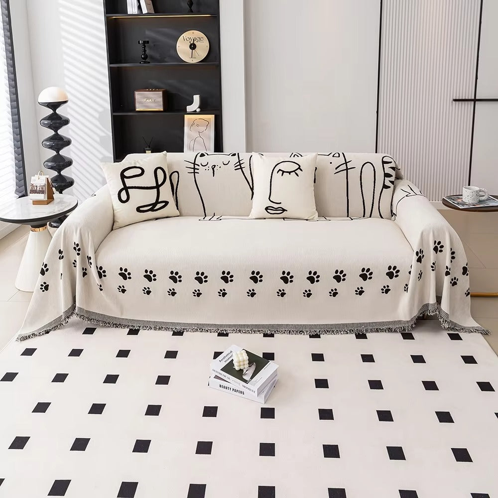 Noble Cat Paw Sofa Cover - Chenille Fabric, Playful Design 0