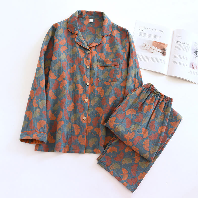 Olivia Loungewear Set - Cotton, Breathable Ginkgo Leaf Design 0
