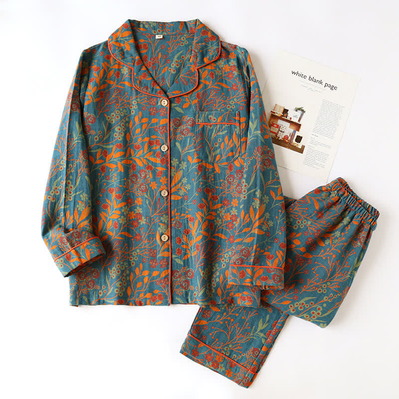 Olwen Loungewear Set - Pure Cotton, Vintage Floral Jacquard 0