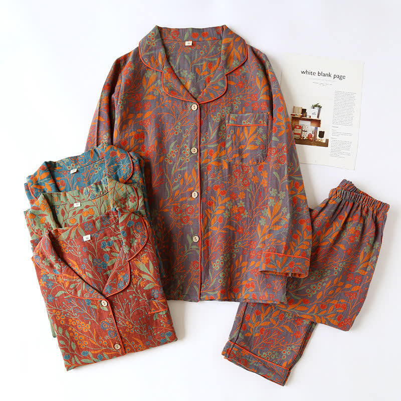Olwen Loungewear Set - Pure Cotton, Vintage Floral Jacquard 1