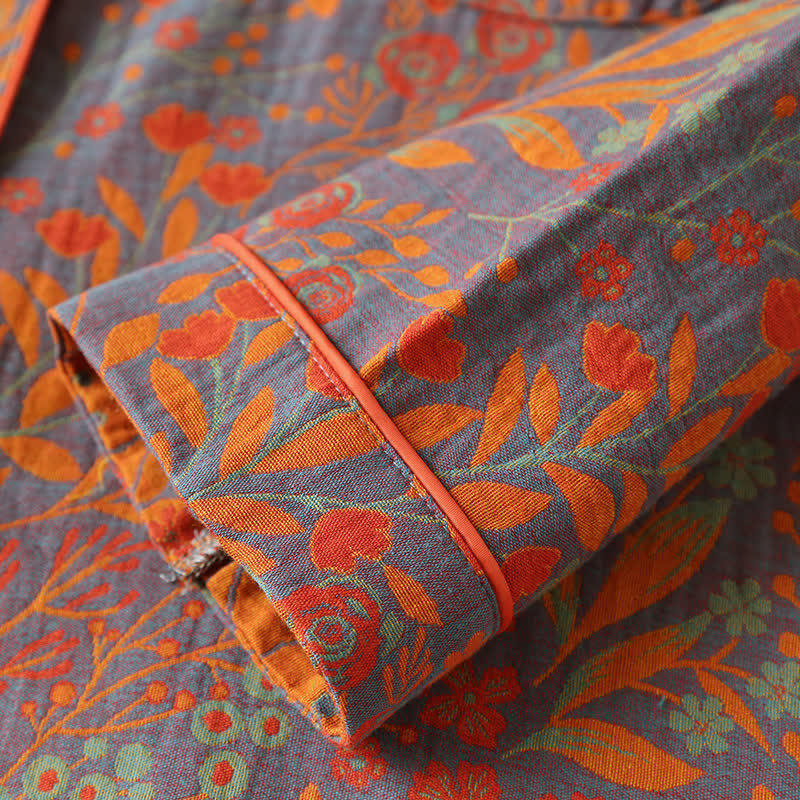 Olwen Loungewear Set - Pure Cotton, Vintage Floral Jacquard 8