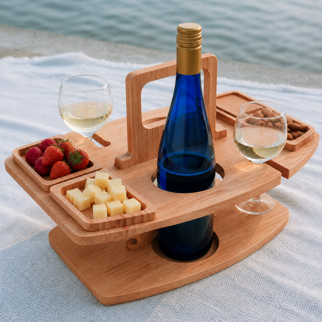 Remo Folding Picnic Table - Wooden, Compact Design with Wine Holders