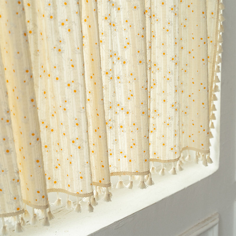 Opaline Curtain - Cotton Linen, Beige Daisy Pattern 6