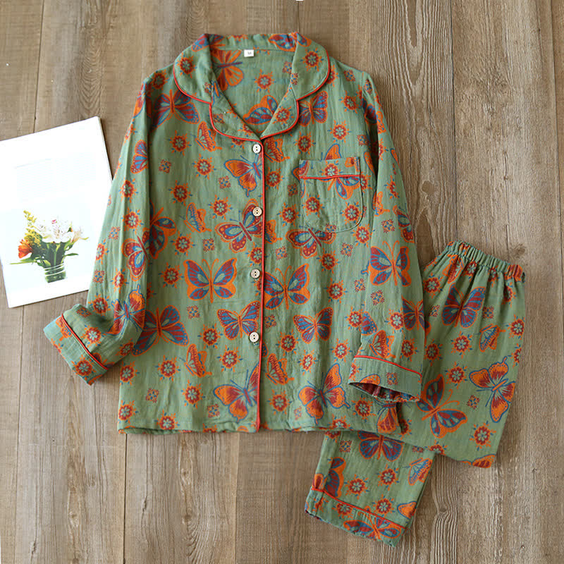 Opaline Loungewear Set - Cotton, Vintage Butterfly Print 0