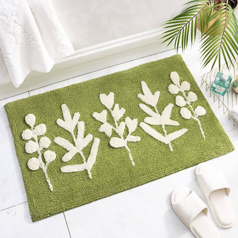 Orelia Washable Area Rug - Green Leaf Print, Soft Non-Slip 7