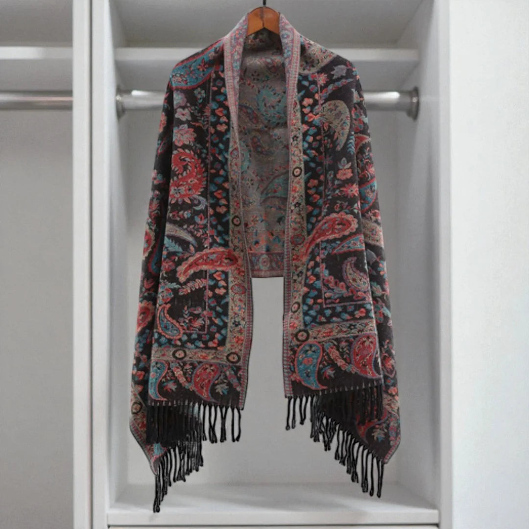 Pavia Women's Poncho Shawl - Soft Microfiber, Double-Sided Paisley Design 0
