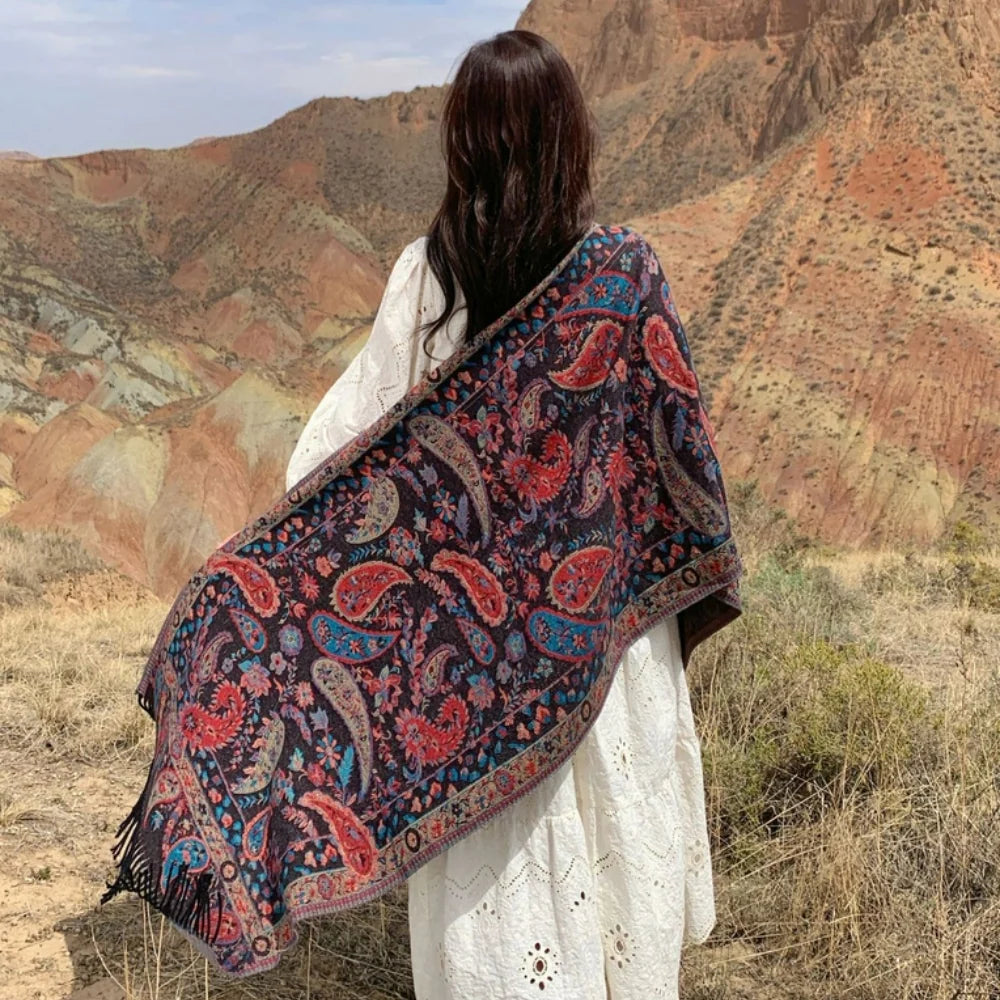 Pavia Women's Poncho Shawl - Soft Microfiber, Double-Sided Paisley Design 1