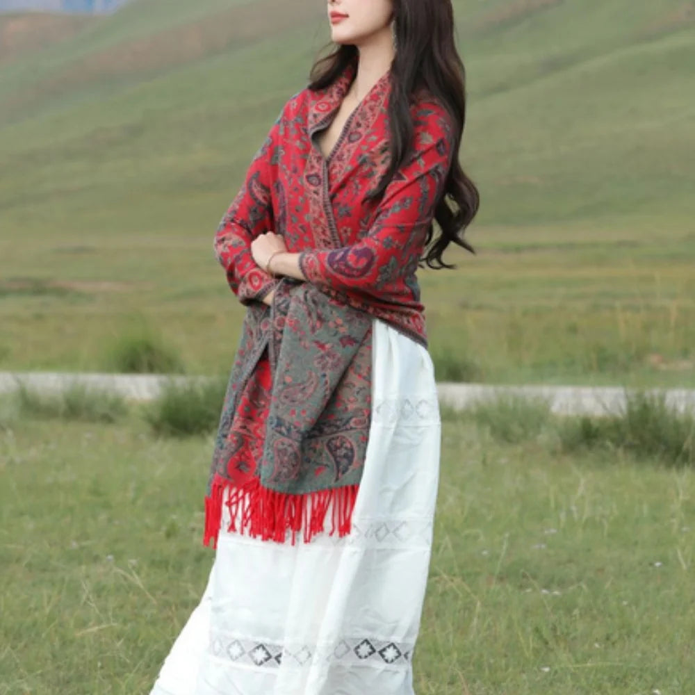 Pavia Women's Poncho Shawl - Soft Microfiber, Double-Sided Paisley Design 4