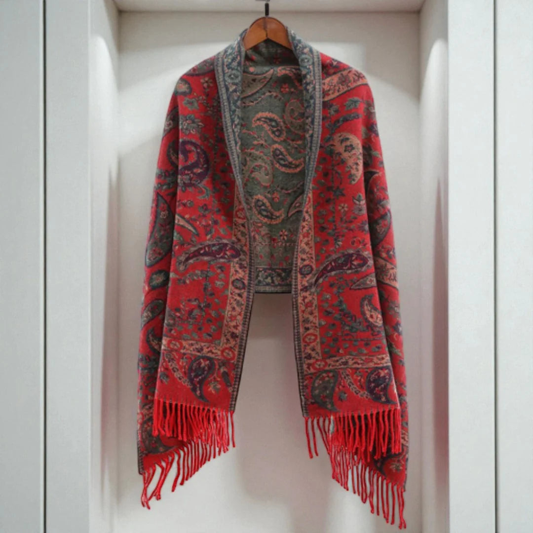 Pavia Women's Poncho Shawl - Soft Microfiber, Double-Sided Paisley Design 6