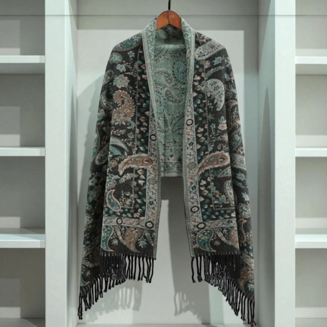 Pavia Women's Poncho Shawl - Soft Microfiber, Double-Sided Paisley Design 7
